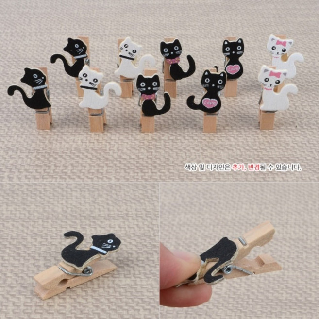 숫자 별 하트 미니 나무 집게 마끈 세트 즉석 사진 폴라로이드 메모 종이 액자 홀더 고정 어린이집 유치원 장식 고양이 토끼, 숫자 10P