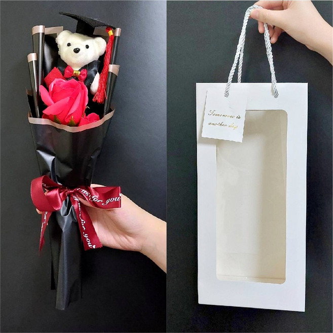 畢業熊花束 小熊畢業禮物 送禮佳品, 1個, 紅玫瑰熊+精美紙袋