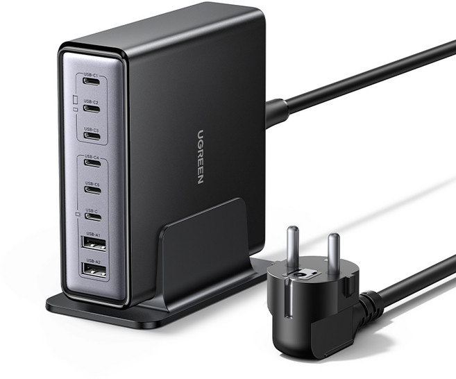 UGREEN 유그린 200W c타입 접지형 충전기 GaN 8포트 멀티 고속 충전기 PD100W 데스크탑 맥북프로16 맥북에어 아이폰 17 16 아이패드 갤럭시S25 호환, Black, 1개