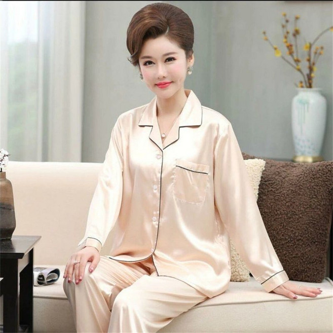 Vezri 여성용 클래식 V넥 실크 긴팔 긴바지 잠옷 세트