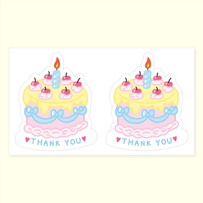 [주랑이네] 생일스티커 크레용 케익 도무송 스티커 데코 포장 답례스티커, 땡큐, 60개