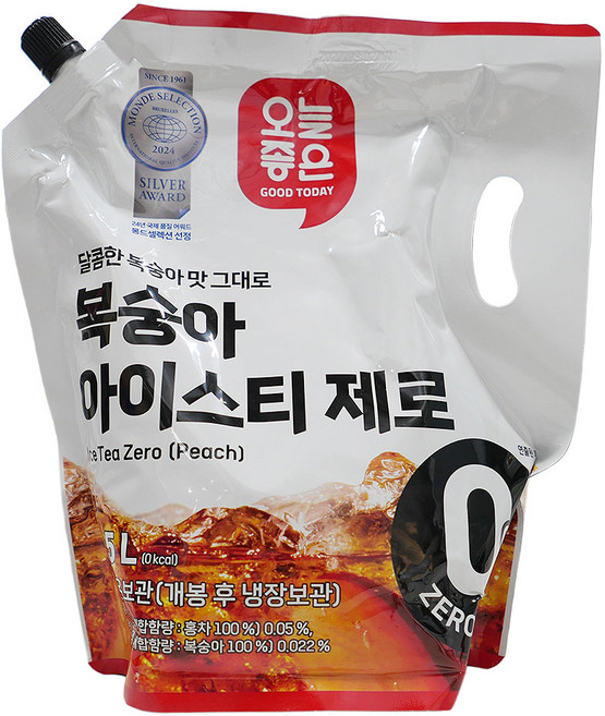 오늘좋은 복숭아 아이스티 제로, 1개, 1.5L