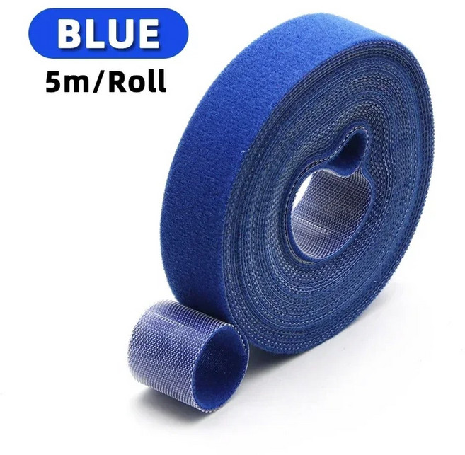 5m 자체 루프 패스너 주최자 DIY 클립 홀더 관리 타이 액세서리 스트랩 재사용 와이어 번들 케이블 가능한 접착 나일론, Blue x 1 roll, 1개