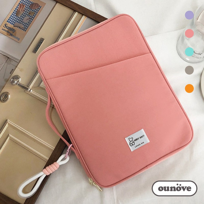 우노브 손잡이 키링 태블릿 노트북파우치, 핑크, 1개