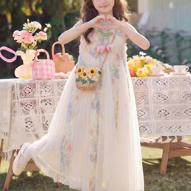 女童碎花公主連衣裙