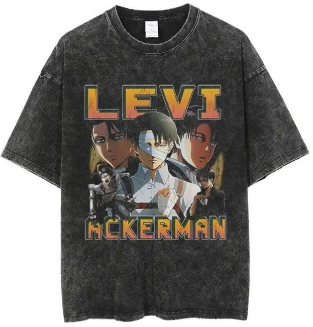 진격거굿즈 진격의거인 리바이 미카사 아커만 반팔티 티셔츠 오버핏 워싱 굿즈