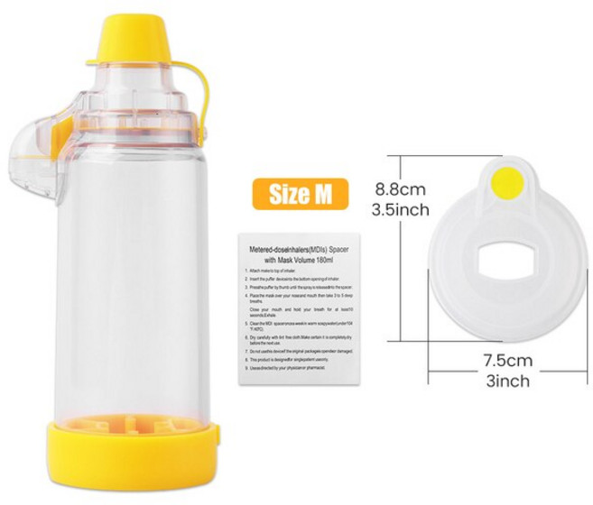 천식 흡입기 미스트 스페이서 스토리지 스페이서 챔버 탱크, 1개, M사이즈(3~15세)