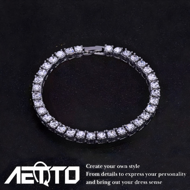 AETTO 單排滿版網鑽手鍊 手工鑲嵌滿鑽網球鑽萊茵鑽男女水鑽手鍊