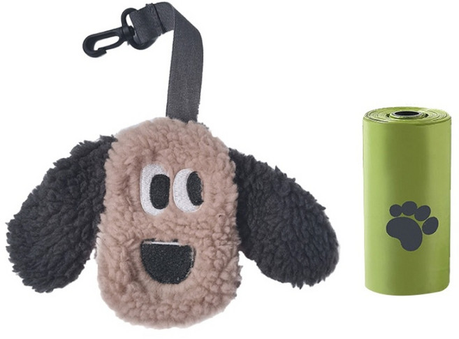 펫블리스 귀여운 강아지 산책 배변가방 파우치 + 봉투 똥츄 풀세트, 1세트, 1개입, 왕눈이카키+봉투