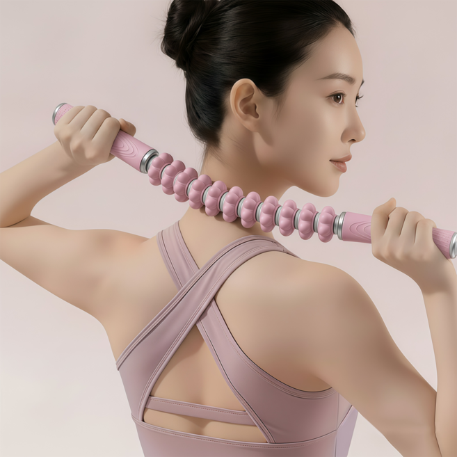 KEMEI 휘어지는 요가 마사지 스틱 / 폼 롤러 - 근육 이완 근력 운동 경락 마사지, 분홍색, 1개