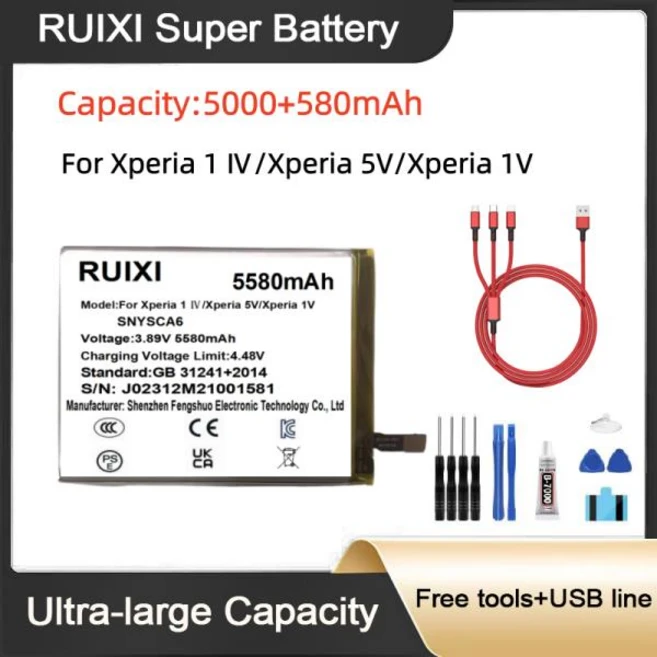 Xperia 1 1V 휴대전화 배터리용 5580mAh SNYSCA6 RUIXI 초대형 + 도구, 02 Xperia 1V- SCA6 - 쿠팡