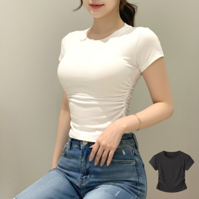 마미앤 S라인 세미크롭 반팔티 셔링 기본티