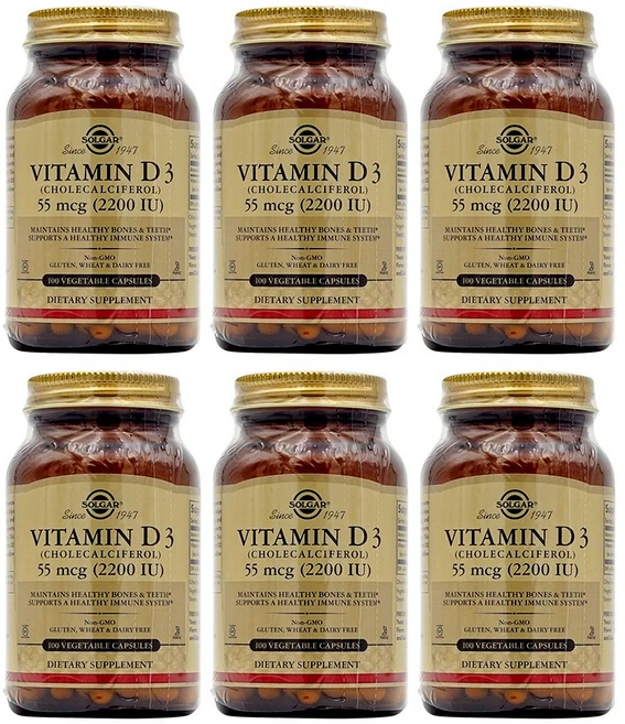 솔가 비타민 D3 (콜레칼시페롤) 2200IU 베지터블 캡슐 글루텐 프리, 100정, 6개 - 쿠팡