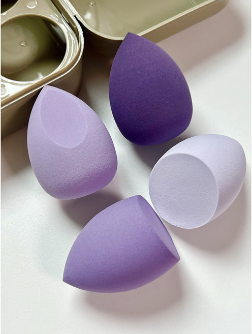 옥그라미 에그퍼프 +케이스 세트 물방울 메이크업 쿠션 퍼프, 1세트, 퍼플