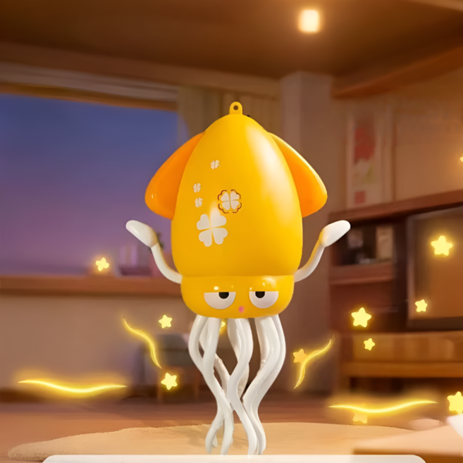 [KC인증] 빌리네집 댄싱 춤추는 오징어 서빙해주는 젠틀오징어, 옐로우+낚싯대, 1개