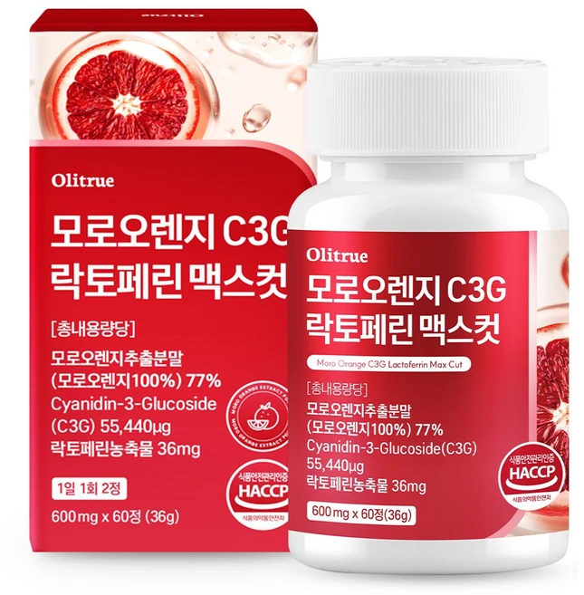 모로오렌지 C3G 락토페린 HACCP 인증 올리트루, 1개, 60정 - 쿠팡