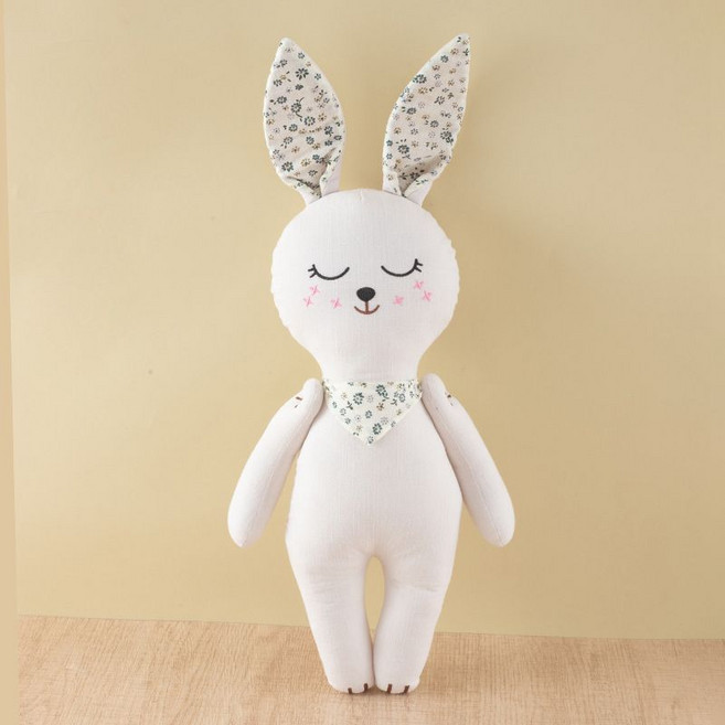 ins風小熊兔子貓毛絨玩具棉麻布藝安撫玩偶娃娃, 1個, 兔子40cm（0.17kg）