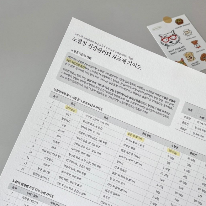 (반려견 노령견 케어 캘린더)노견 영양제 화식 강아지 습식 사료 영양제 관리 책, 1개
