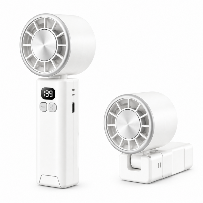 手持風扇 三合一折疊風扇 5檔風量 屏顯電量 Type-C, 白色+4小時定時關機, F15