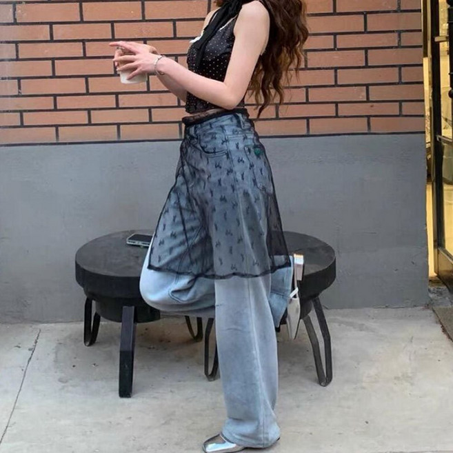 리본 시스루 레이스 랩 스커트 레이어드스커트 ksm+765Wj