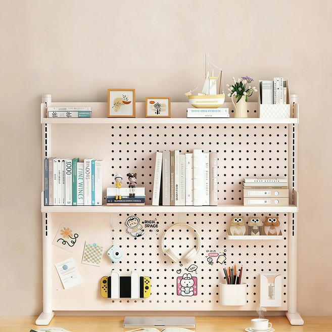 SeekFun 다용도 타공판 책상 데스크 정리용 선반 수납 정리대 스텐드형 높이 조절 가능 자석 후크 증정 600mm 800mm 1000mm, 3단, 화이트