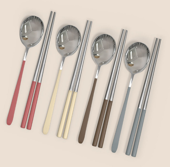 연화삼월 304스텐 수저세트 2인/4인 한식 수저세트, 1세트, 숟가락(4p) + 젓가락(4p), 그림화이트+그레이+레드+브라운