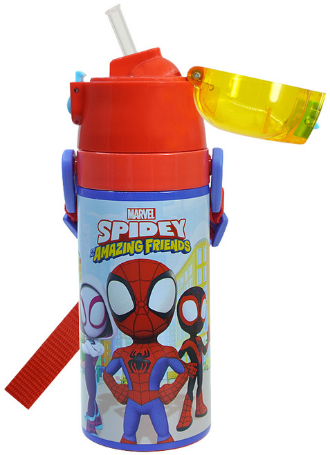 skater 吸管不鏽鋼保溫水壺-蜘蛛人Spidey 兒童保溫杯 彈跳吸管設計 輕巧便攜, 紅黃, 400L, 1個