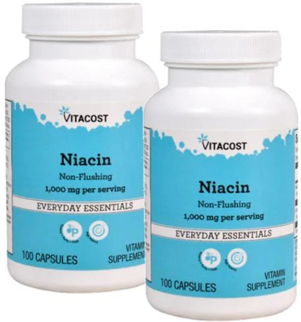 비타코스트 니아신 노플러쉬 1000mg 퍼서빙(50일분) Vitacost Niacin, 2개, 100정 - 쿠팡