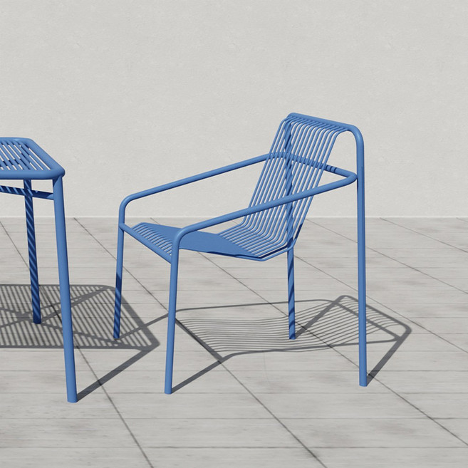 페르마 철제 야외 테이블 의자 팔걸이 암체어, 1개, 블루