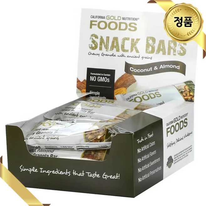 캘리포니아골드뉴트리션 코코넛 아몬드 그래놀라 스낵바 12개 각 40g 섬유질 단백질 칼슘 - 쿠팡