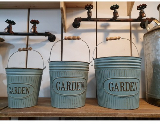 빈티지 기본 양동이 3가지 사이즈/ 블루 가든 양철통 바스켓