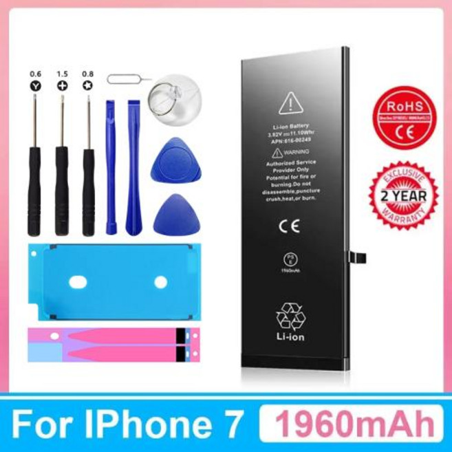 XDOU 2024 아이폰 7 용 휴대폰 배터리 무료 수리 도구 키트 포함 1960mAh 대용량 배터리 교체 신제품, 1개
