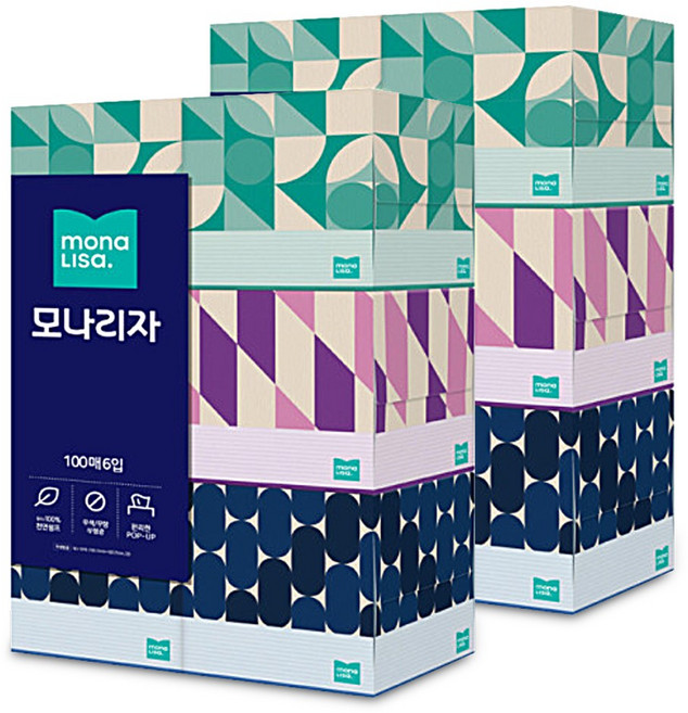 모나리자 정사각 미니 각티슈 미용티슈 화장지 휴지 천연펄프 2겹, 100매입, 12개