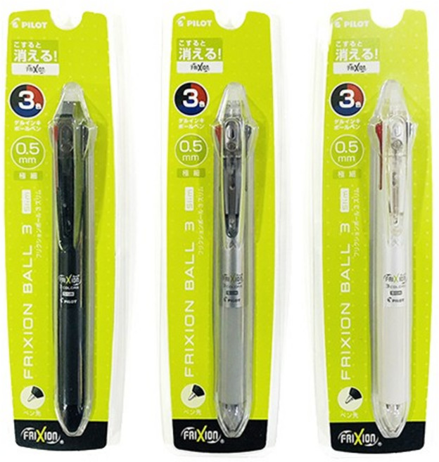 파이롯트 프릭션 볼 3색 지워지는 볼펜 0.5mm (케이스포장), 1개, 프릭션 3색볼펜(0.5)다크실버