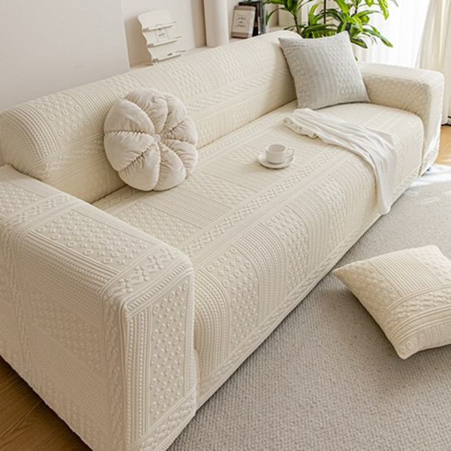 사계절 양면 플리스 소파커버 1~4인용 방수 소파덮개 고급형, 1개, 흰색