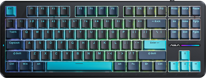 AULA F87 프로 커스텀 3모드 유무선 기계식 키보드, 제조사축, 애쉬 우드 샤프트 V4, 다크 블루 + 블랙 + 그린