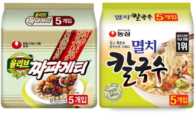 농심 올리브 짜파게티140g 5개 + 멸치칼국수89g 5개, 10개