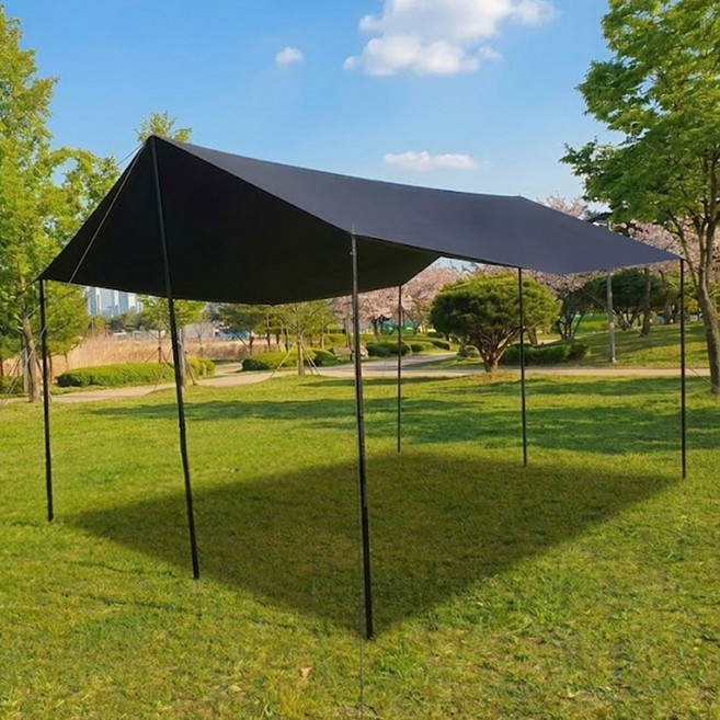 휴대용 초경량 캠핑 렉타타프 옥스포드 210D 방수 보관가방 포함, 블랙