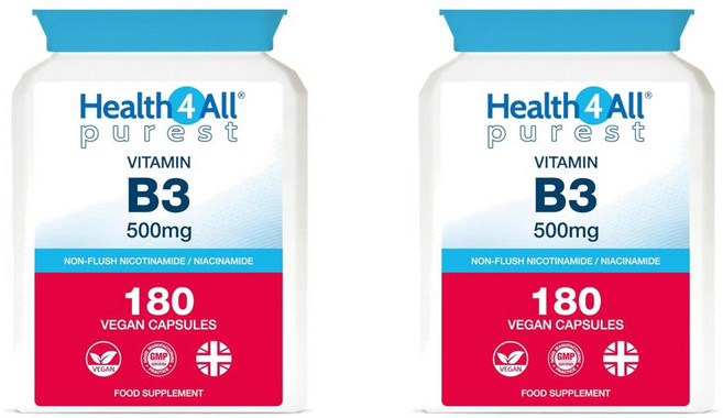 Health4All Vitamin B3 500mg Vegan Capsules 헬스포올 비타민 B3 500mg 비건 캡슐, 2개, 180정