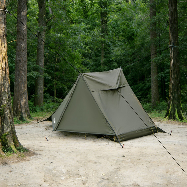 탑 랜더 트레킹폴 설치형 A형 초경량 1-2인용 백패킹 캠핑 텐트 방수 피라미드형 디자인 백팩 휴대용, 단일 텐트 트레킹폴 미포함, 올리브 그린
