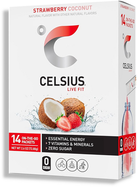 Celsius 셀시어스 온더고 에너지 파우더 무설탕 스트로베리 코코넛 14스틱, 1개, 14회분