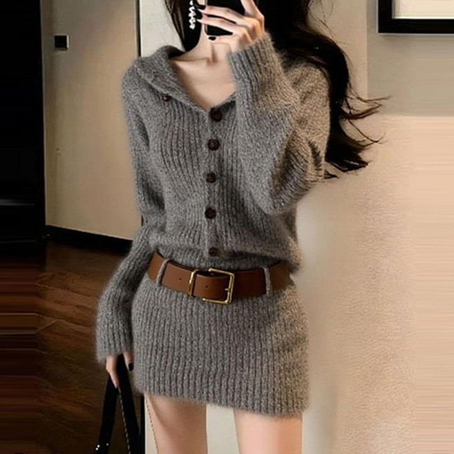 패션라인 BL10501_노블니트미니원피스/후드/루즈핏/니트원피스