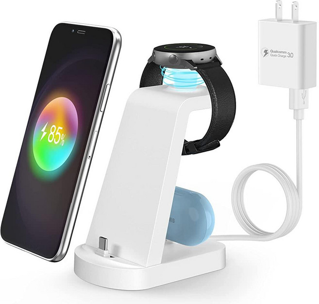 삼성 다중 장치용 충전 스테이션 3 in 1 고속 스탠드 USB-C 충전기 갤럭시 워치 5/5 프로/4/3/액티브 S23/S22/S21/S20/S10/노트20/노트10/Z, 삼성 다중 장치용 충전 스테이션, 3 in 1 고속 스