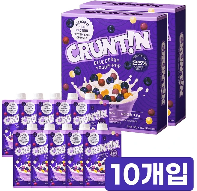 [본사공식몰] NEW 크런틴 크런치볼 단백질쉐이크 블루베리요거팝 당 0g대, 2박스, 250g - 쿠팡