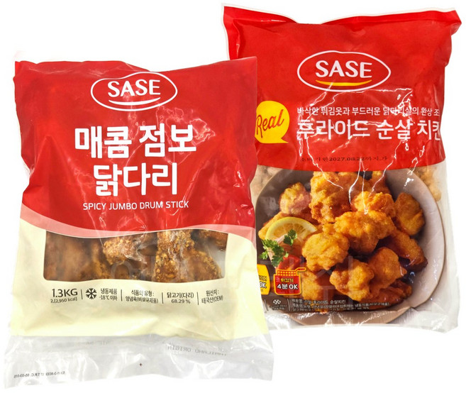 사세 2종 세트 / 매콤점보 닭다리 1개 리얼 후라이드 순살치킨 1개, 2.3kg