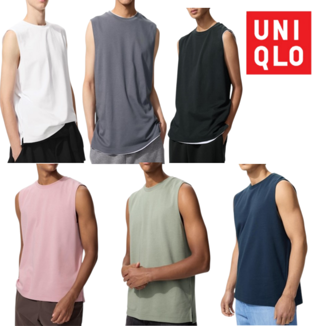 [매장정품] 유니클로 남여공용 AIRism 에어리즘 코튼 슬리브리스T 데일리 베이직 나시티