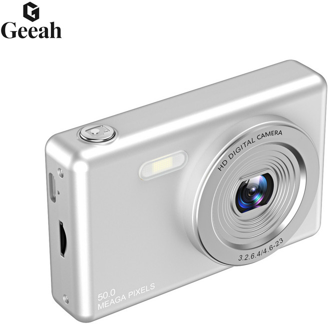 Geeah 빈티지디카 4K 고화질 2.4인치 여행용 미니카메라 64GB, 은색