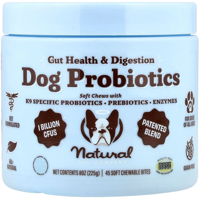 Natural Dog Company 반려견 프로바이오틱 장 건강 & 소화 소화 반려견용 모든 연령 부드러운 츄어블 45개입 225g(8oz) Company (내추럴, Natural Dog Company, 반려견 프로바이오, 1개, 225g - 쿠팡
