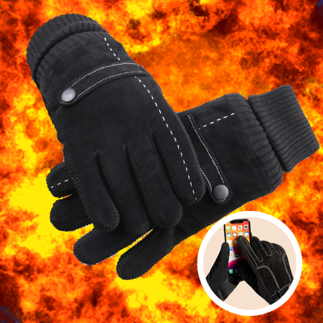 Vaniel 남성 고급 세무 가죽 방한 장갑 스마트폰 터치