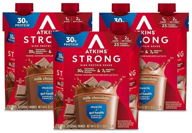 앳킨스 스트롱 밀크 초콜릿 하이 프로틴 쉐이크 325ml 12팩, Chocolate, 12개 - 쿠팡